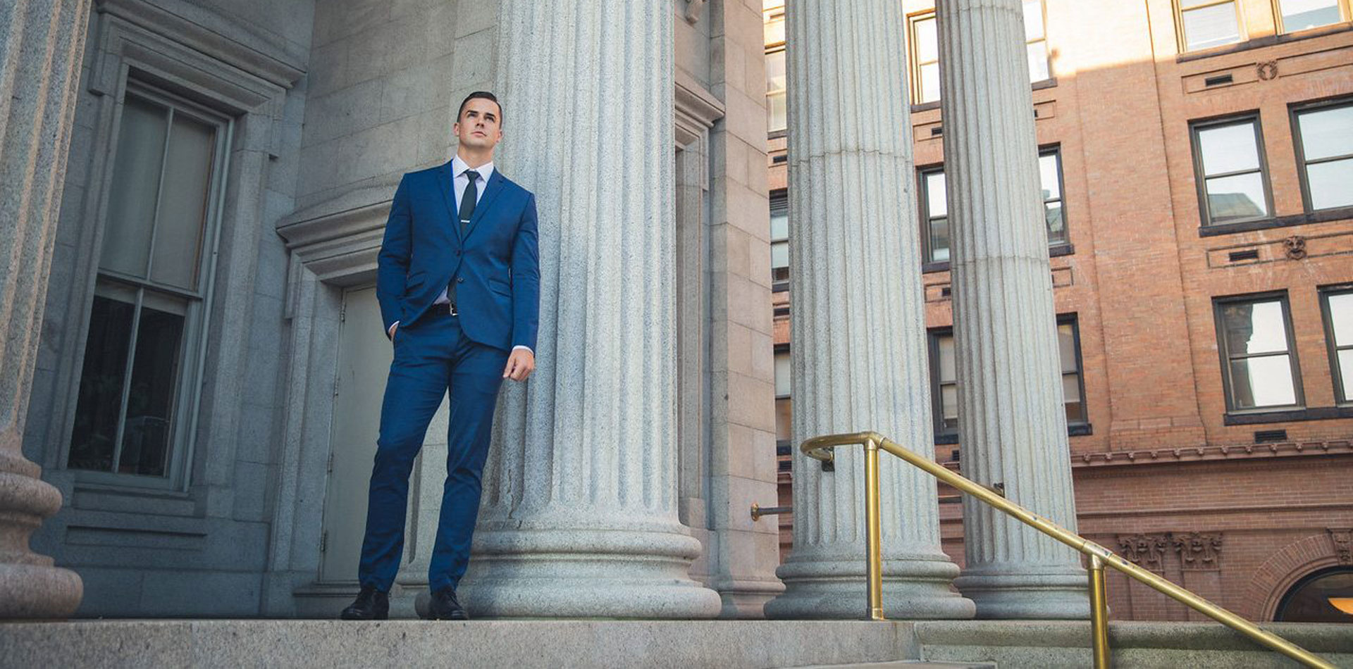 Professional standing outside a courtroom